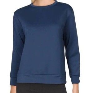 Nicole Miller Sport Women Large Blue Scuba Stripe Activewear Crewneck Sweatshirt